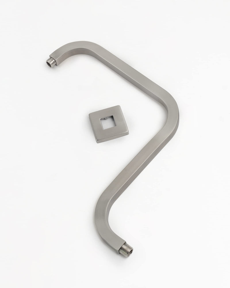 PHASAT S Shaped Square Shower Arm with Flange,High Rise Shower Head Extension Arm Brushed Nickel,PU9L03 Square-Standard