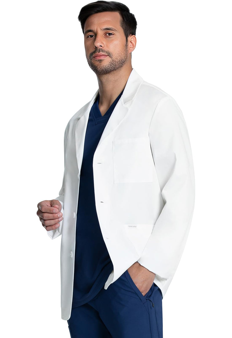 Cherokee Mens Lab Coat 30" Men's Consultation Coat Durable, Mechanical Stretch - CK401 Standard Size 30" Large White