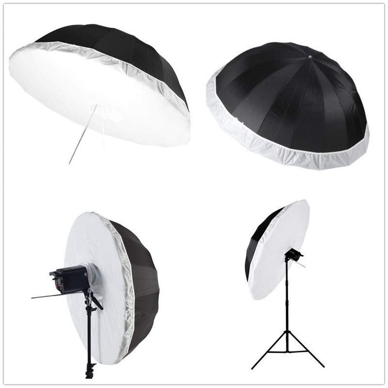 HappyGo 60 Inch Parabolic Umbrella Diffuser Cover, Soft Light Cloth for 16 Rods, Black/Silver Parabolic Reflective Lighting Umbrella with Elastic Band
