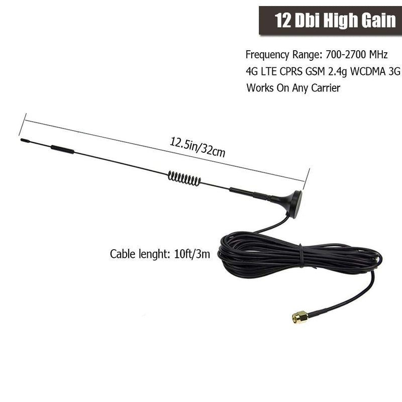 (2Pack) SMA Antenna 4G LTE 12Dbi 700-2700MHz Cellular Antenna Magnet Mount 4g Antenna 12Dbi 4G LTE CPRS GSM 2.4G WCDMA 3G by EJOYS