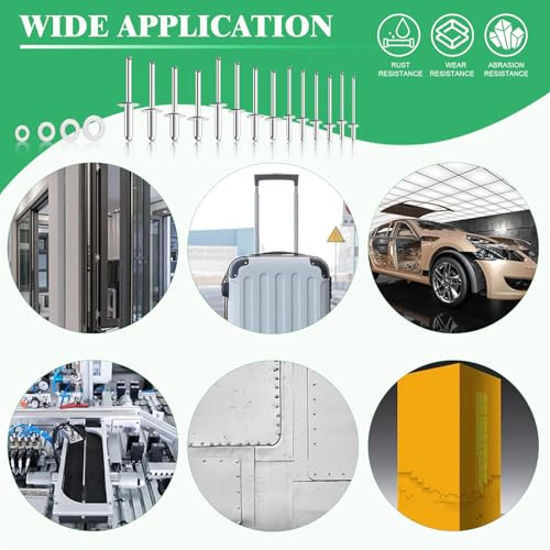 840Pcs 18 Sizes Pop Rivets Assortment Kit with Backup Washers, 3/32" 1/8" 5/32" 3/16" Aluminum Blind Rivets for RV, Trailer, Furniture, electrical Appliances