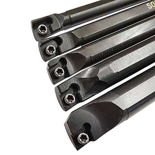 S06K/S07K/S08K/S10K/S12M-SCLCR06 Lathe Indexable Internal Boring Bar Set, Lathe Turning Tools Holder Set with CCMT21.51/CCMT060204 Carbide Indexable Boring Turning Inserts + 5pcs T8 Wrench 5pcs Sclcr06 Boring Bar Set