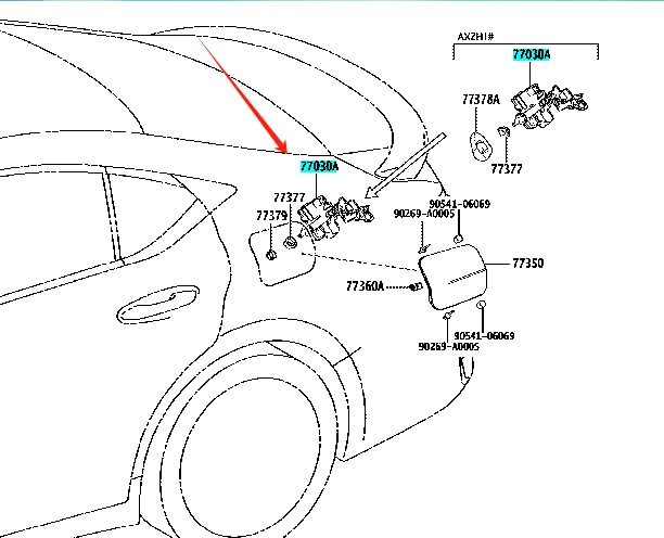 77030-33080 lock assy fuel lid for: ES350/300h (JPP), Camry (JPP),3-pin