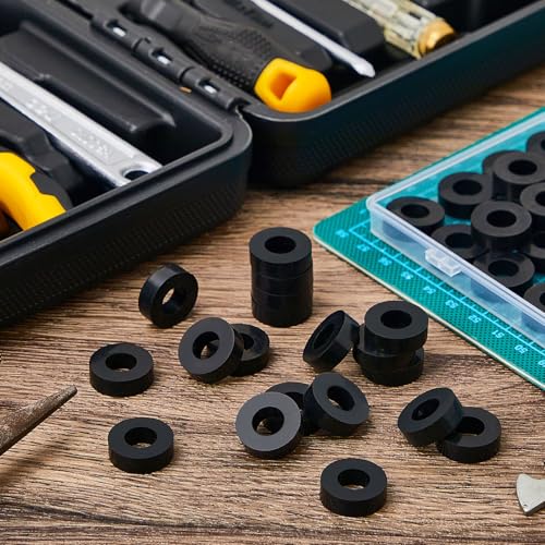 Fabbay 50 Pack Rubber Washers Assortment Kits, 3/4" OD x 3/8" ID x 1/4" Thickness Anti Vibration Neoprene Rubber Spacer Black Round Bushing for Home Hose Garden Screw Car Accessories