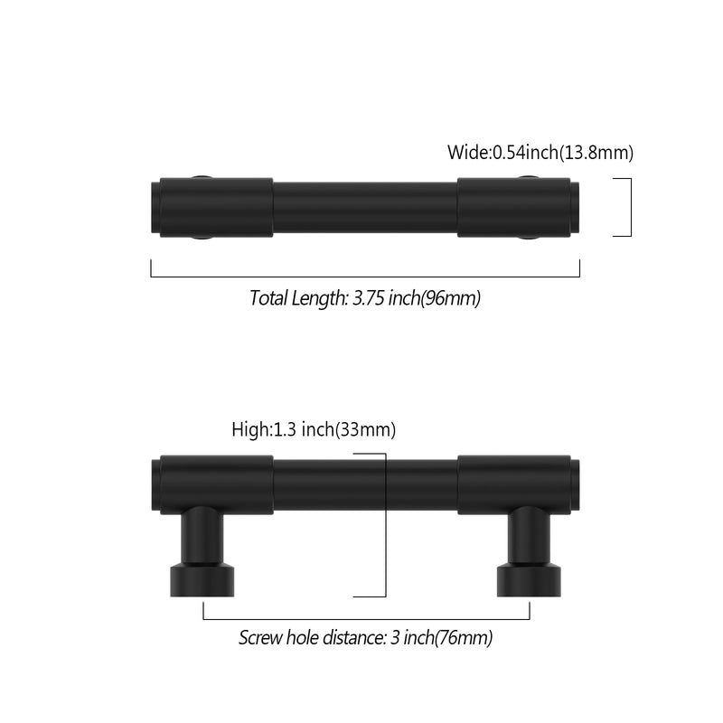 Asidrama 10 Pack 3 Inch(76mm) Matte Black Kitchen Cabinet Handles, Cabinet Pulls Kitchen Cabinet Hardware for Cupboard Drawer Pulls 3" Hole Center
