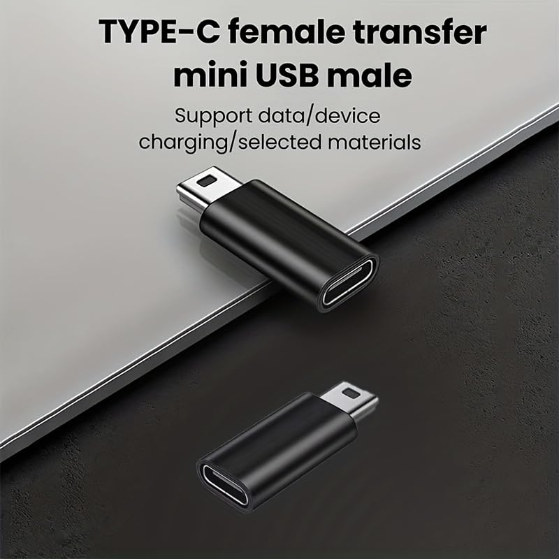 USB-C to Mini USB Adapter, Type-C Female to Mini USB Male, Supports Charge & Data Sync, Compatible with Digital Camera, GPS, Dash Cam, MP3 Player