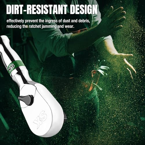 SK 3/8" Drive Stubby Ratchet Handle, 90-Tooth Pear Head, Alloy Steel
