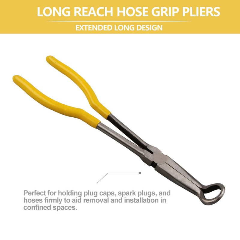 Spark Plug Removal Pliers, 11" Long Reach Ring Nose Hose Grip Pliers for Car Round Nose