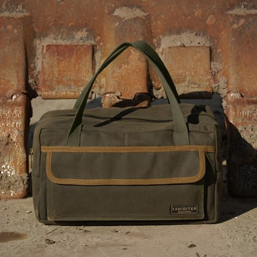 Retro Handled Utility Small Tote with Contrasting Color Accents- All Purpose Tool Bag for Work/Home/Car Storage (ArmyGreen) ArmyGreen