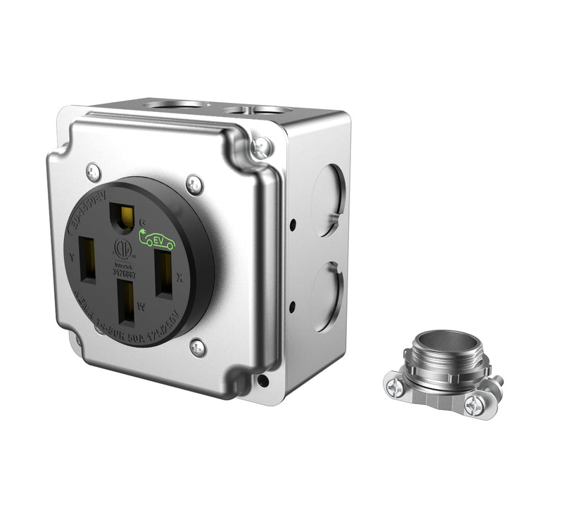 Nema 14-50 EV Outlet (Surface Mount Kit) 50 Amp EV Charging Receptacle Heavy Duty,2.42" Diameter, U-Shaped Brass Clamp -Industrial Grade, 3-Pole 4-Wire Grounding, 50A 125/250V, ETL Listed Surface Mount Kit