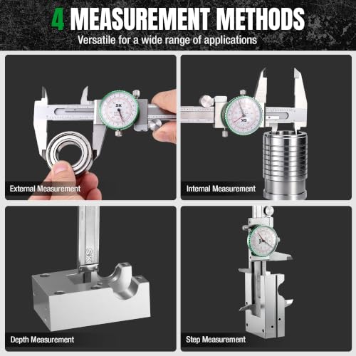 SK Dial Caliper, 6"/150mm Caliper Measuring Tool, ±0.001"/0.03mm Accuracy