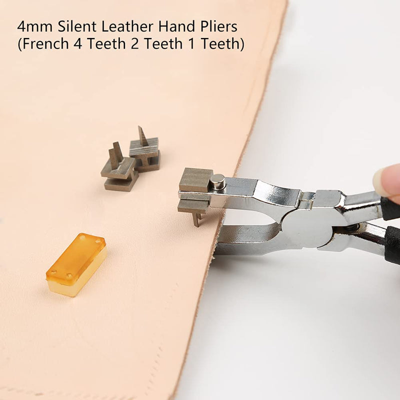 Stitching Hole Punch BUTUZE,4mm Silent Leather Hand Pliers with Leather Needle,Wooden Needle Case,Waxed Thread for Belts, Straps, Saddles, Shoes, Fabric, Leather DIY Black