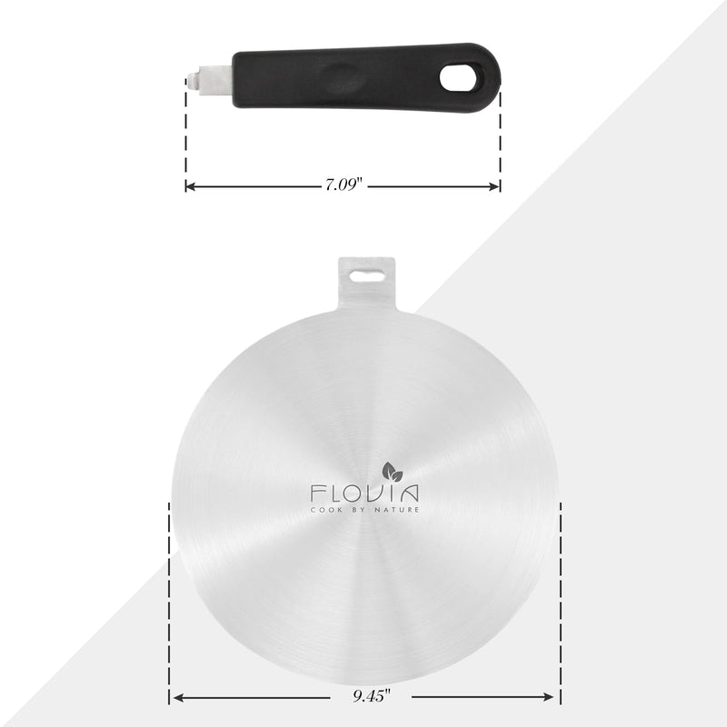 9.45inch Stainless Steel Induction Cooktop Adapter Plate, Heat Diffuser for Glass and Electric Cooktop, Detachable Handle Bakelite-detachable Handle