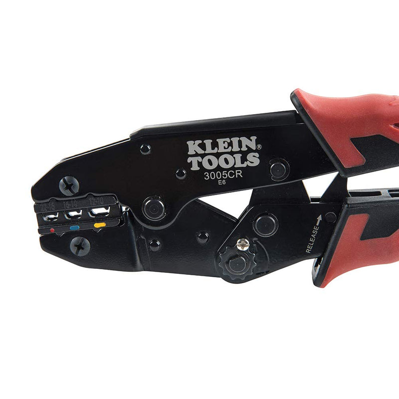 Klein Tools 3005CR Wire Crimper Tool, Ratcheting Insulated Terminal Crimper for 10 to 22 AWG Wire One Size Insulated Terminals