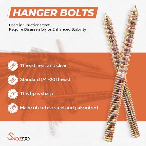16PCS 1/4"-20 x 3 Hanger Bolts Kit & 1PCS 1/4"-20 Hanger Bolt Driver with 1/4 Hex Shank,Double-Headed Screws,Self-Tapping Screw,Wood Dowel Screw,Suitable for Assembling Furniture (Pack of 3) 1/4-20"x3"-16PCS (Pack of 3)