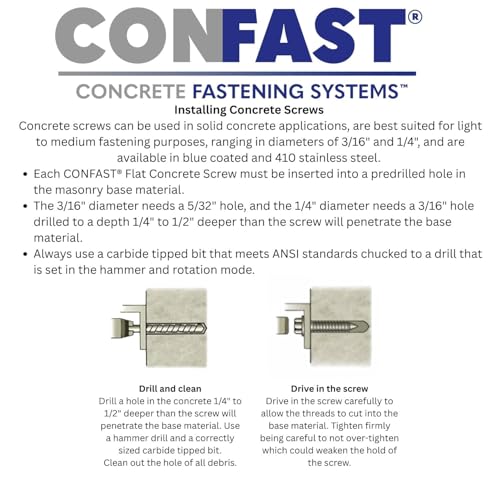 CONFAST 1/4" x 2-1/4" Concrete Screws 410 Stainless Steel Hex with Concrete Drill Bit for Anchoring to Masonry, Block or Brick (50 per Box) 1/4" x 2-1/4"