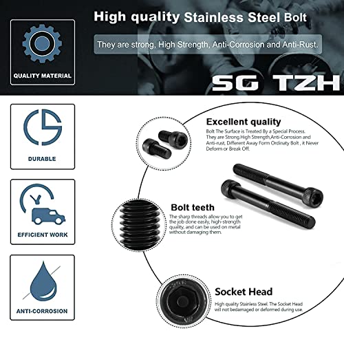 3/8-16 x 4 Socket Head Cap Screws Bolts, 10Pcs 304 Stainless Steel 18-8, Allen Socket Hex Drive, Partially Threaded, Black Oxide by SG TZH(with Hex Spanner)