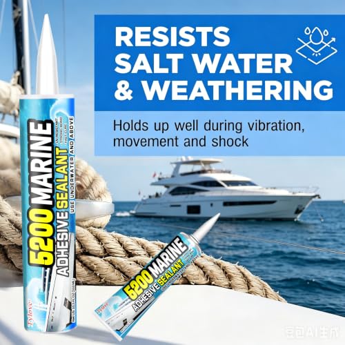 [Black] 5200 Marine Sealant for Boats & RVs-Fast-Cure (30 Mins), Waterproof, UV-Resistant, High-Bond Adhesive Sealant for Hulls, Decks,Fiberglass, Wood & Metal-Eco-Friendly, Low Odor Pond Sealant Black 1A