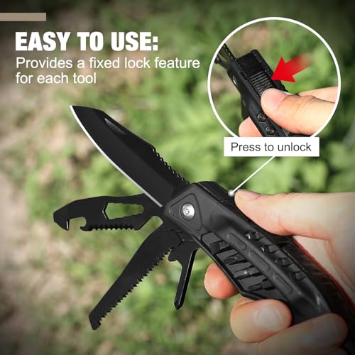 Fathers Day Dad Gifts from Daughter Son Wife, Upgrad 22 in 1 Camping Multitool Hammer Hatchet, Portable Camp Axe Screwdriver Set with Nylon Sheath, Birthday Gifts for Men Dad Upgraded Black Multitool