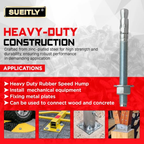3/8" x 4" Wedge Anchor Bolts for Concrete, Zinc Plated Expansion Anchors for Brick, Block and Masonry Applications, 10 Pack 3/8" x 4"