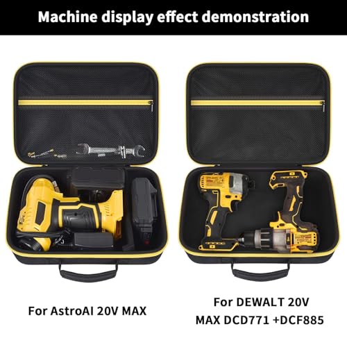 Hard Storage Tools Case, Store for DeWalt Drill Tools & Angle Grinder/for AstroAI Tire Inflator and More - 12"x8"x2" with Mesh Pocket & Comfort Handle Yellow