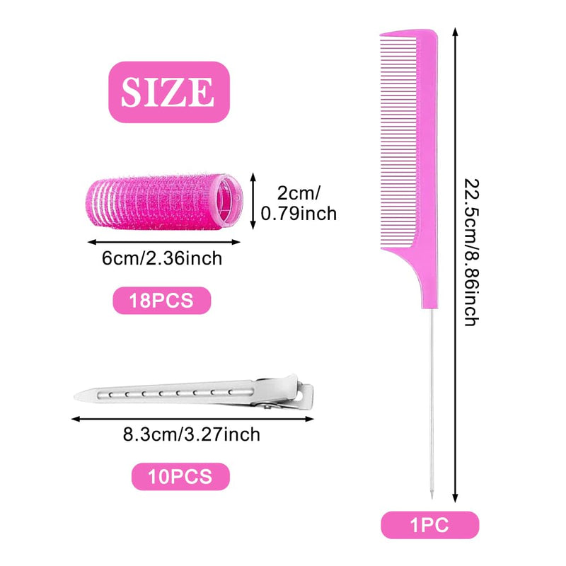 18 Pcs Self Grip Hair Rollers with Small Comb and 10 Pcs Clips, Heatless Curler, Gripping Sticky Rollers Hairdressing Curlers Tools For Short & Long Hair Salon DIY