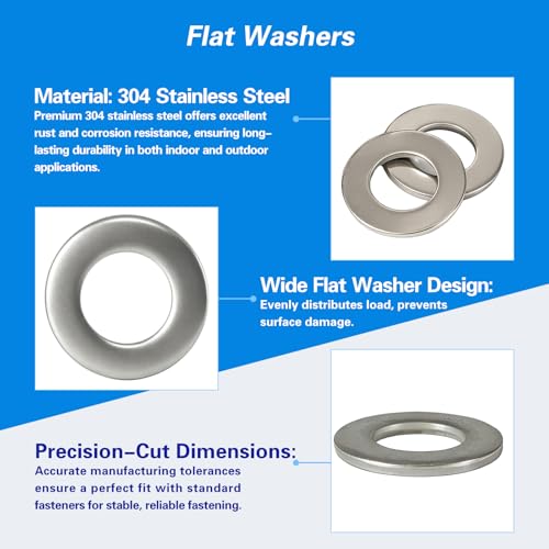 M14 Flat Washers 304 Stainless Steel A2-70, 10 PCS Metric Plain Washers for Bolts Nuts Screws Hardware Fasteners M14 Silver(10PCS)