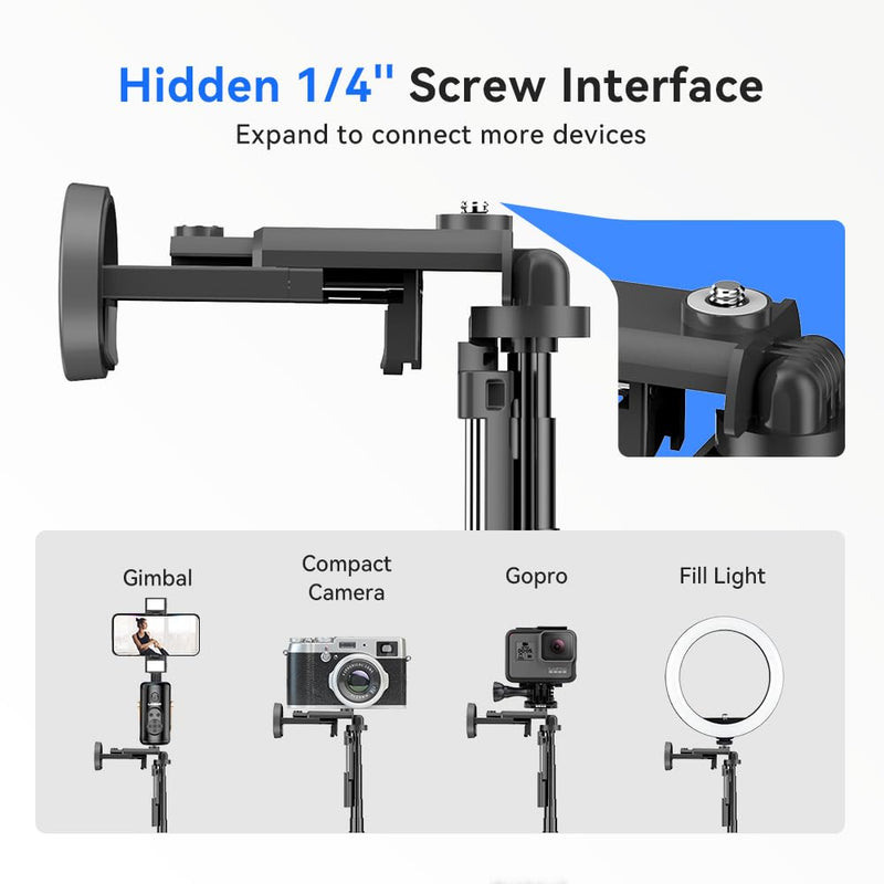 62.9" Selfie Stick Tripod - One-Button Pop-Open Phone Tripod with Remote. | Selfie Stick Tripod Stand | One-Button Instant Open, One-Pull Fold, Portable with Magnetic Remote, iPhone Android Compatible Black