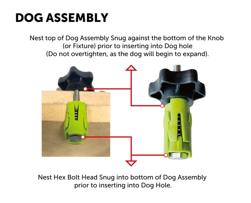 BOW Products Bench Dog Clamps - Expandable Dog Hole Clamps for MFT Tables, Dog Tables and Workbenches - Fits 3/4 Inch (19mm to 20 mm) Dog Holes and Includes Low-Profile, Ergonomic Knobs - Pack of 6