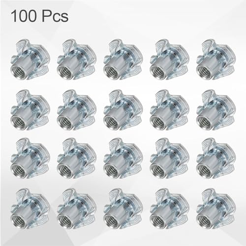 HARFINGTON M5x10mm T-Nuts 4 Pronged Tee Nut 0.57" x 0.39" Fully Thread Carbon Steel Inserts for Wood, Rock Climbing Holds, Cabinetry, Furniture 100pcs M5x10mm, 14.5mm