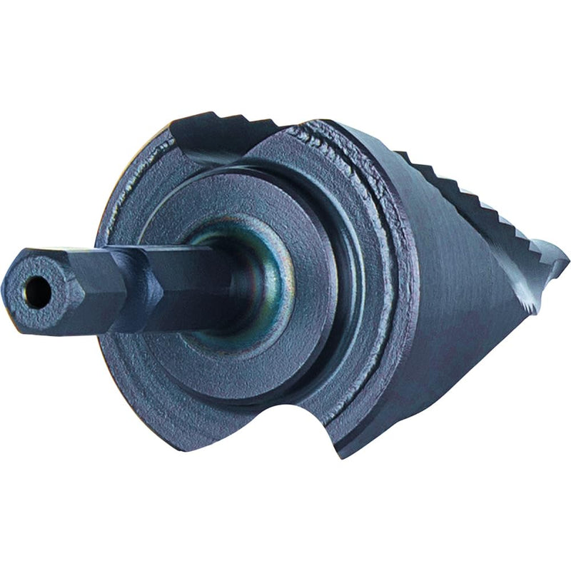Klein Tools QRST11 Step Drill Bit, Quick Release Spiral Double-Fluted, 7/8 to 1-1/8-Inch, Hex Shank, Cut Steel, Wood, Plastic, Aluminum