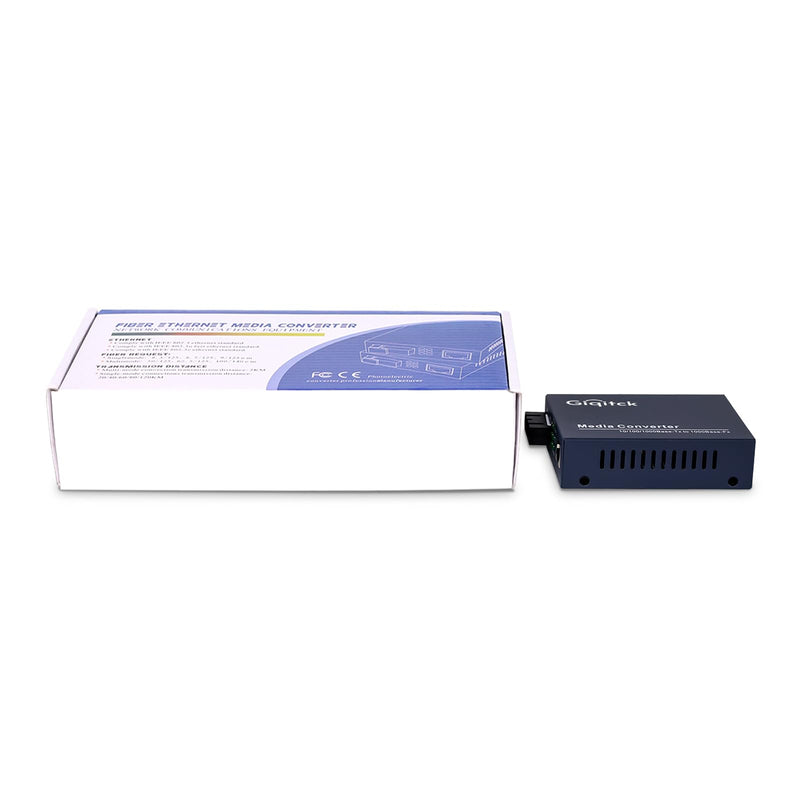 A Pair Ethernet Media Converter, 1.25G Single-Mode Dual SC Fiber Gigabit Media Converter,1x RJ45 Port and 1x SFP Port, 10/100/1000Base-Tx to 1000Base-LX (1310nm, 20km) SMF, 20km, SC x2pcs