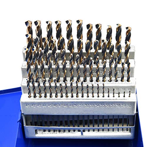 MaxTool 60-Piece Twist Drill Bit Set High Speed Steel M2 Jobber Length Fully Ground for Metal Wood Plastic Number 1-60; JBS02H10R060