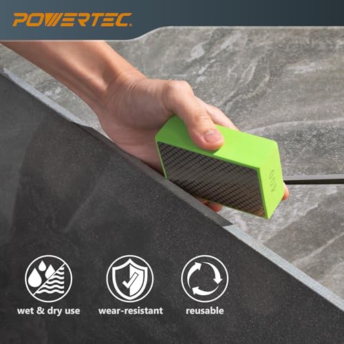 POWERTEC Diamond Hand Polishing Pads Assorted 60/100/ 200/400 Grits 4 Pack, Diamond Sanding Block for Polishing and Grinding Porcelain, Ceramic Tile, Glass, Granite, Stone, Wood & Metal (71907)