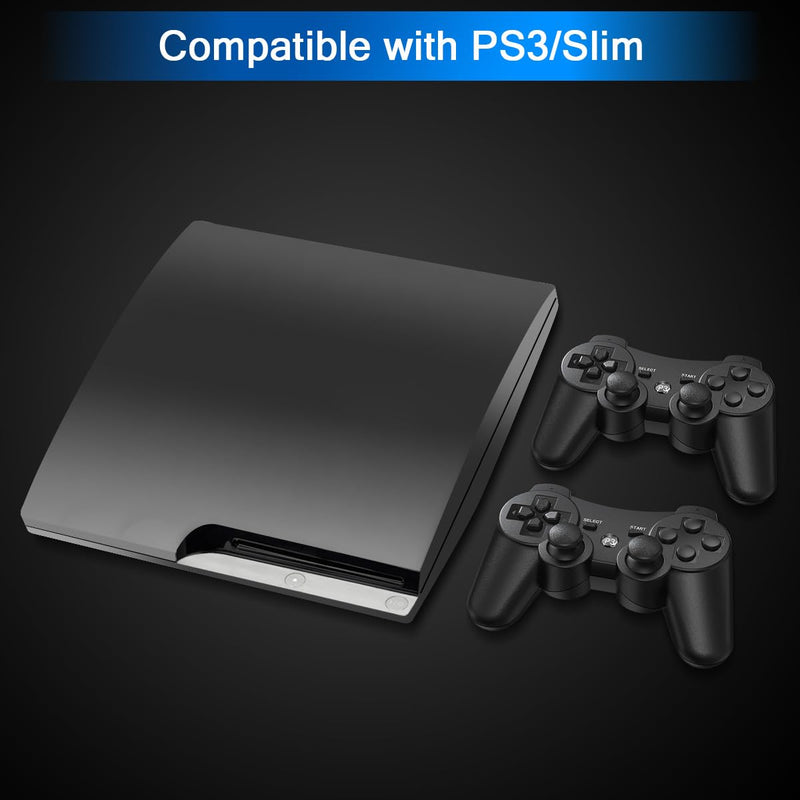 Yinjie 2 Pack Wireless Controller for PS3, Compatible with Playstation 3 | with 2 Charging Cables (black) black