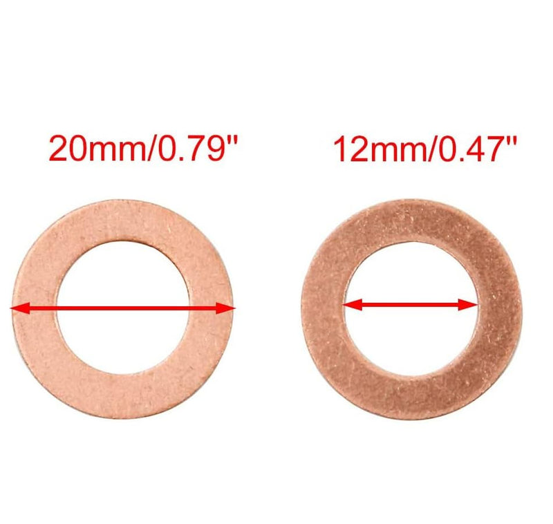 50pcs Copper Crush Metric Washers Flat Sealing Washer 12 x 20 x 1mm,Sealing Gasket