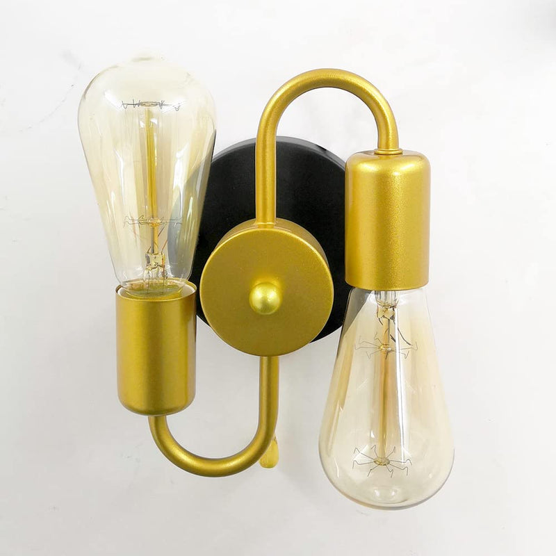 Pull Chain Switch Wall Sconces,2-Light Industrial Metal Wall Light Fixtures Sconces Wall Lighting for Bedroom Bathroom Kitchen Porch (Gold) Gold