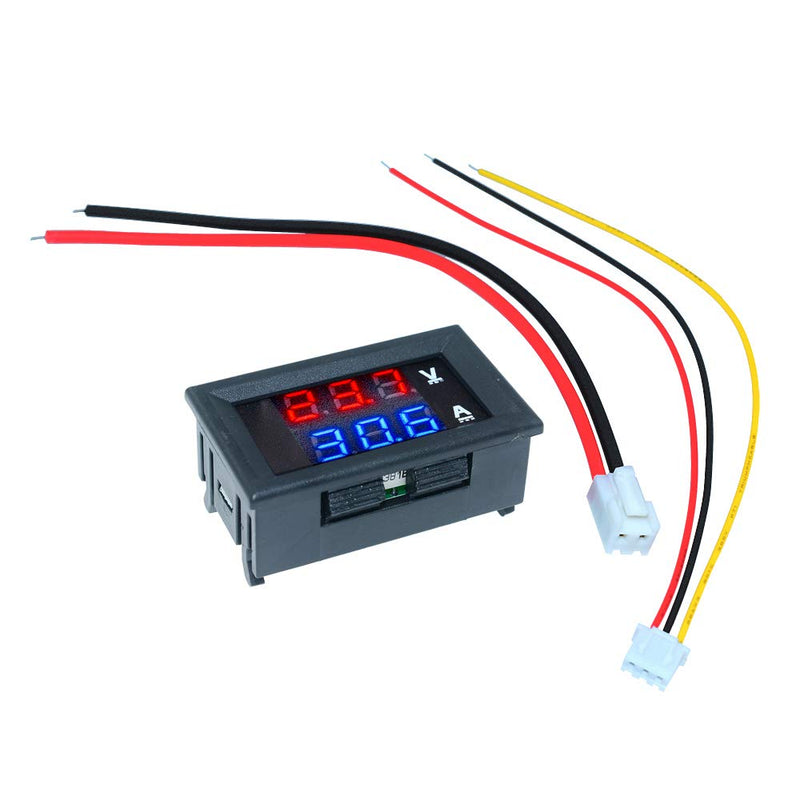 diymore 5PCS 0.28" Volt Amp Meter Digital Voltmeter Ammeter DC 100V 10A Waterproof Dual Display Current Voltage Meter Mini Ammeter Voltmeter 3 Bits Dual LED Display Panel(Red-Blue) Red-Blue