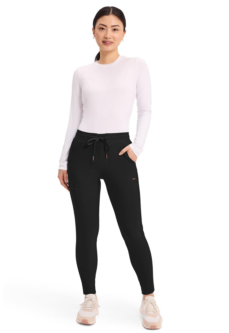 Cherokee Womens Mid Rise Tapered Leg Drawstring Scrub Pants 5 Pocket 360 Stretch Moisture Wicking Easy Care - CK095 Small Black