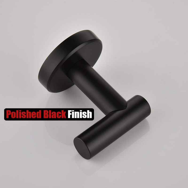 JQK Black Bathroom Towel Hook, Coat Robe Clothes Hook for Bathroom Kitchen Garage Wall Mounted (2 Pack), 304 Stainless Steel Matte Black, TH100-PB-P2 2 Pack