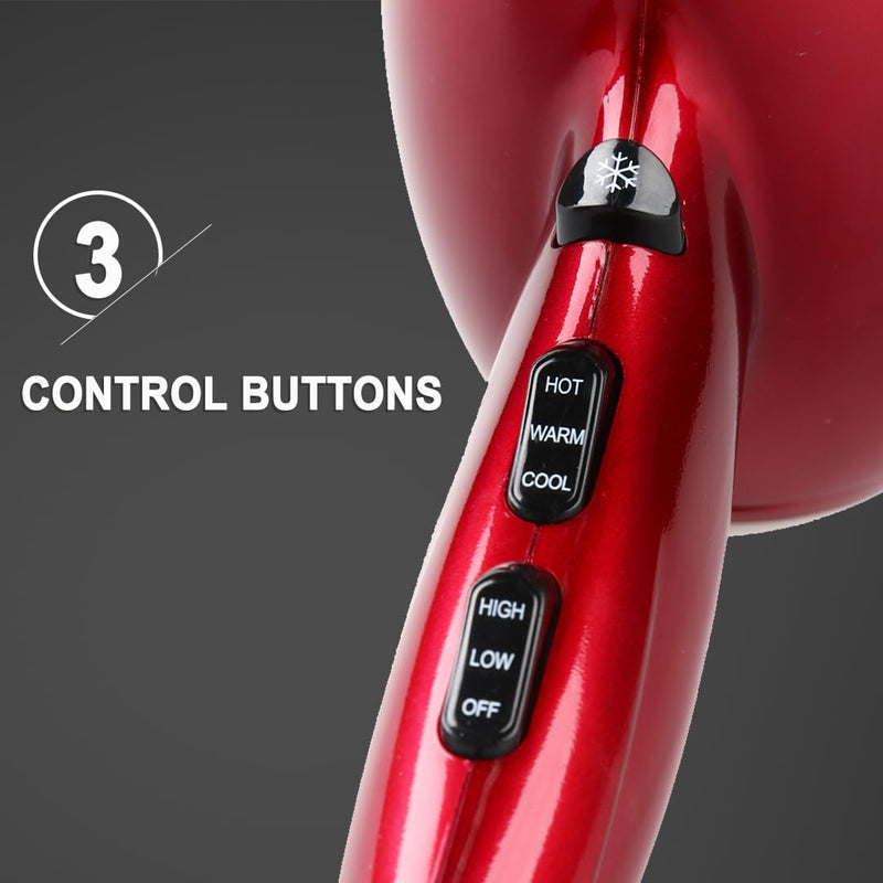 Hair Dryer - JINRI Powerful Blow Dryer, Ionic Frizz-Control, Fast Drying, Professional and Lightweight, 3 Heat & 2 Speed Settings, Red