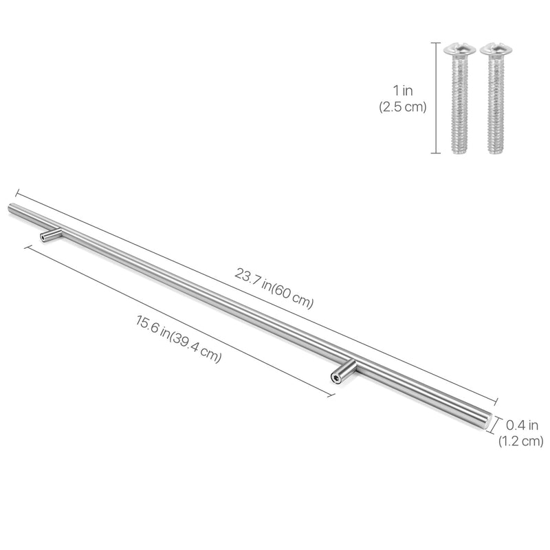 Flexzion 5 Pack Kitchen Cabinet Handles Silver Drawer Pulls 24 inch, 15 inch Hole Center, Stainless Steel T Bar with Satin Brushed Nickel, Hardware for Kitchen Cupboard Door Bathroom Furniture