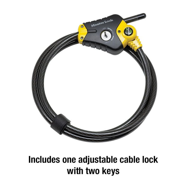 Master Lock Black and Yellow Python Cable Lock with Key, Outdoor Lock for Bikes, Trail Cameras, and Other Equipment, 6 Foot Long x 3/8-Inch Diameter, 8413DPF 6' x 3/8" diameter