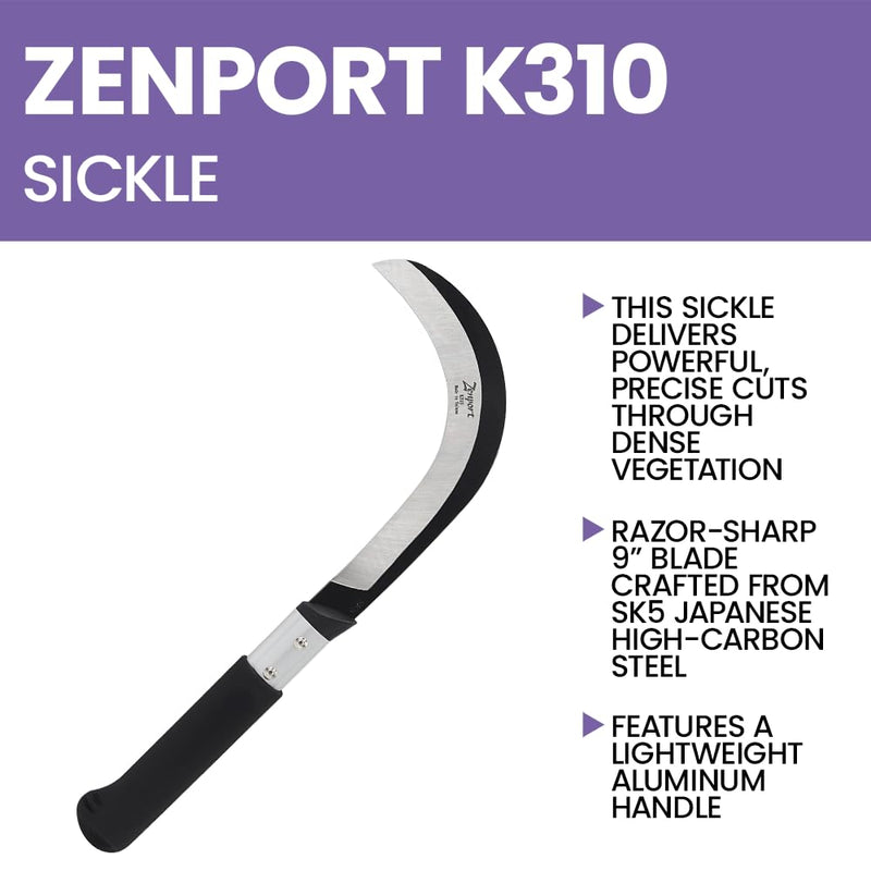 Zenport K310 Brush Clearing Sickle with 9-Inch Carbon Steel Blade and 9-Inch Aluminum Handle - Gardening/Landscaping Hand Sickle with Grip 1