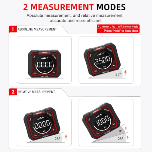 Digital Angle Finder Gauge UNI-T Magnetic Inclinometer Auto-Rotate 1000mAh 2 Side Magnets - LM320D
