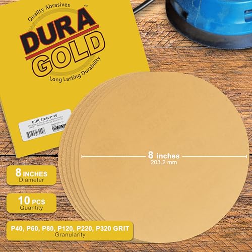 Dura-Gold 8" Gold PSA Sanding Discs, Grits 40, 80, 120, 220, 320, 2 Each Variety Pack