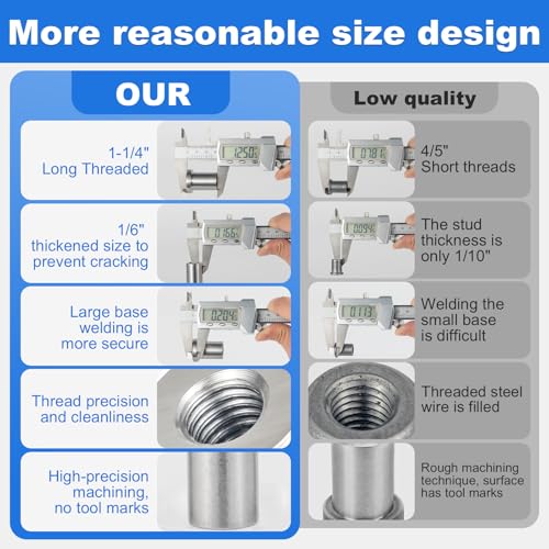 8PCS Weld Nuts,Weld-On Nuts 1/2"-13 Thread, 1-1/4"Long Threaded, Weld-on Nuts Stepped Female, Weld Nuts Made in Low-Carbon Steel, Easier to Welding 8 PCS