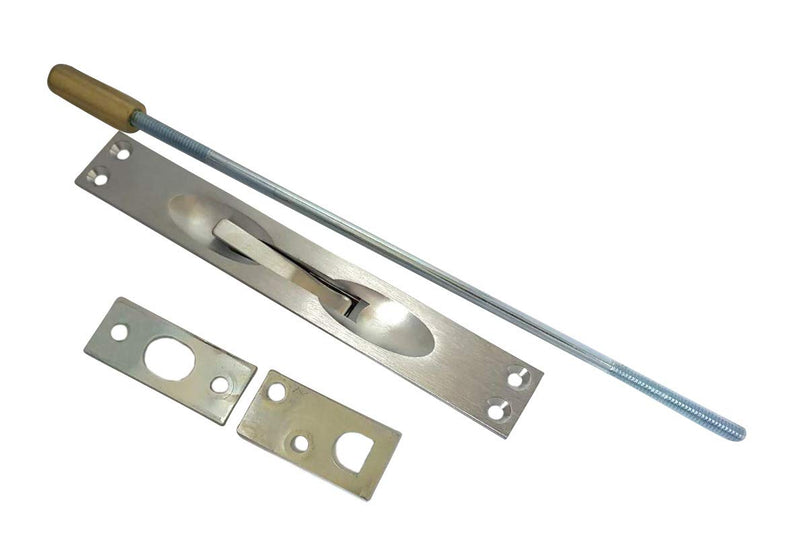 QCAA Solid Brass Extension Flush Bolt with Rod 12", Satin Chrome, 2 Pack, Made in Taiwan