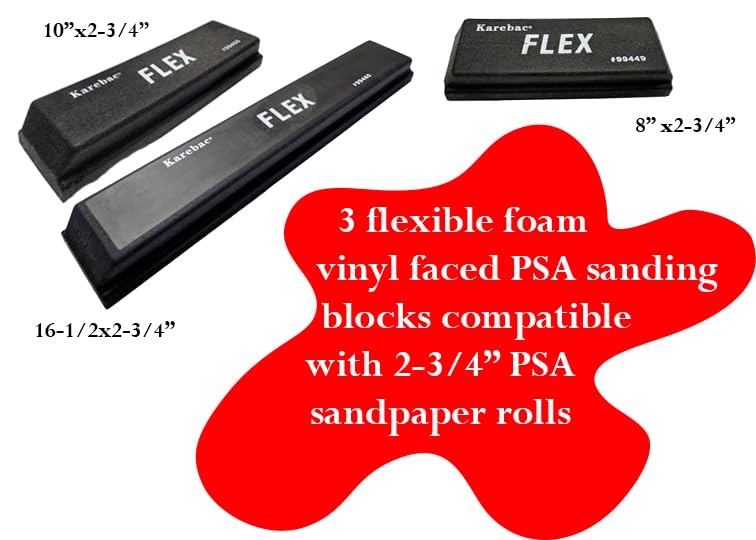 Karebac 99543 PSA Sanding Block Set, 3 Blocks, 2-3/4" width x 8", 10" & 16-1/2"
