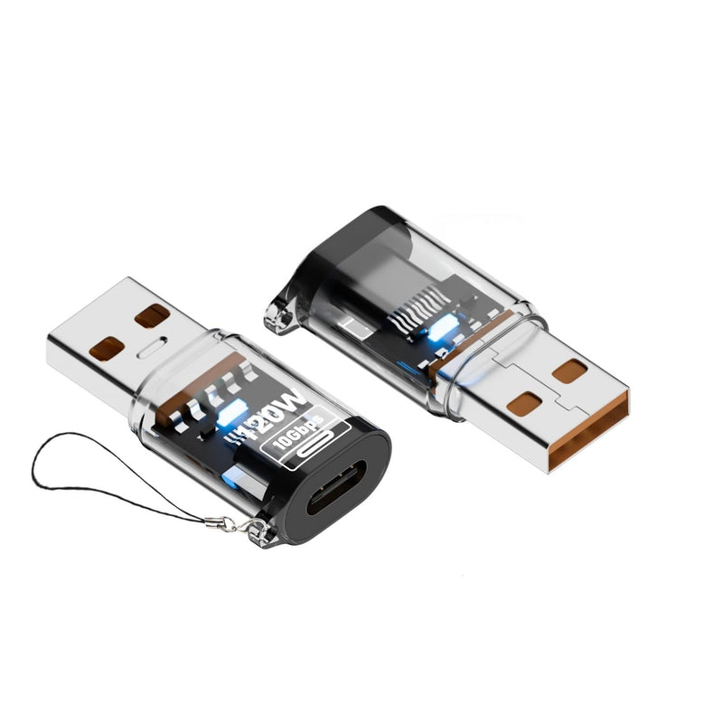 WLGQ Transparent Shell with Light USB A to USB C Adapter, 120W Power Delivery, 10Gbps Data Transfer, 3 Pack, Black